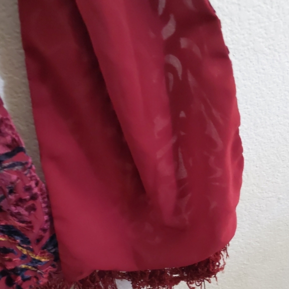 Burnt Velvet Red Navy Gold Women's Scarf Fringe whimsigoth vamp romantic - Picture 5 of 5